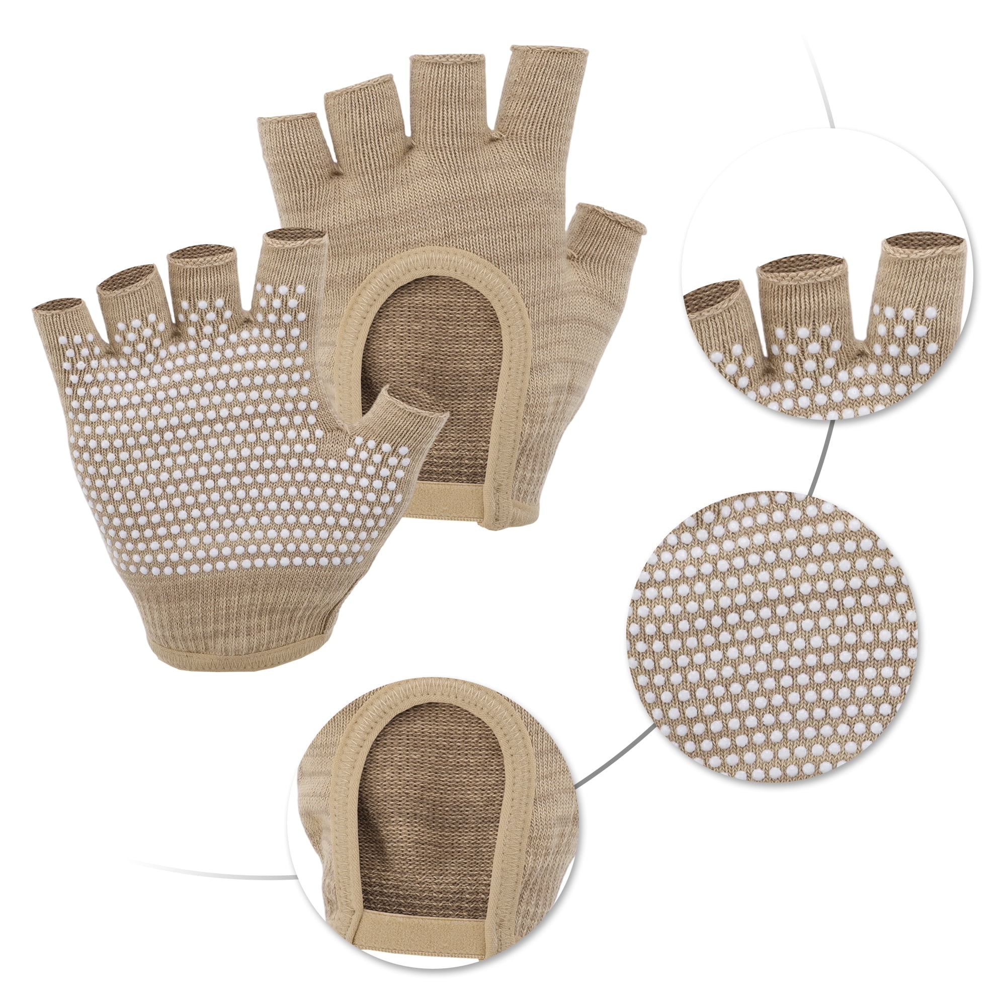 Unique Bargains Non-slip Fingerless Yoga Gloves One Size Beige