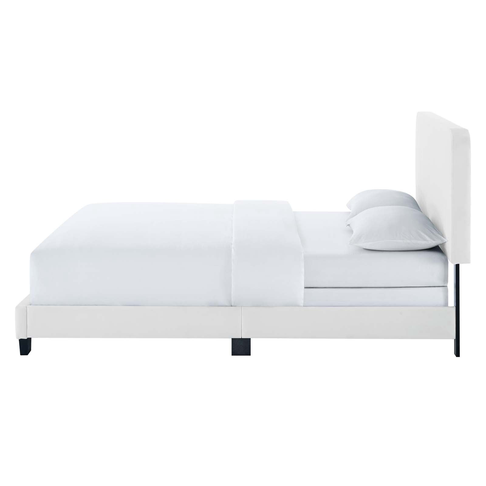 Tufted Platform Bed Frame, King Size, Velvet, White, Modern Contemporary Urban Design, Bedroom Master Guest Suite