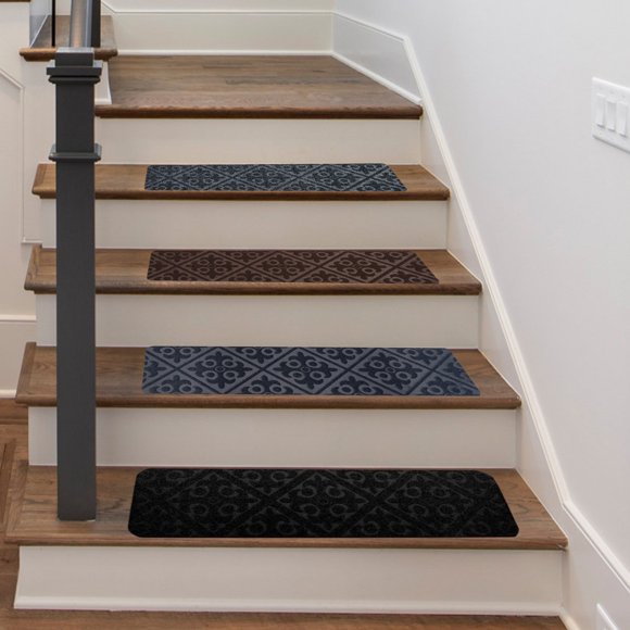 Fiudx Tapete para Escaleras, Poliéster Antideslizante, Diseño Geométrico En Relieve, Fácil de Limpiar, Resistente Al Desgaste, Protege Escaleras de Madera, Seguridad En El Hogar, Tamaño 76 X 20,3 Cm