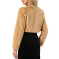 thumbnail image 3 of INSPIRE CHIC Women's Collarless Long Sleeve Open Front Faux Fur Shrug Cropped Coat S(6) Brown Khaki, 3 of 6
