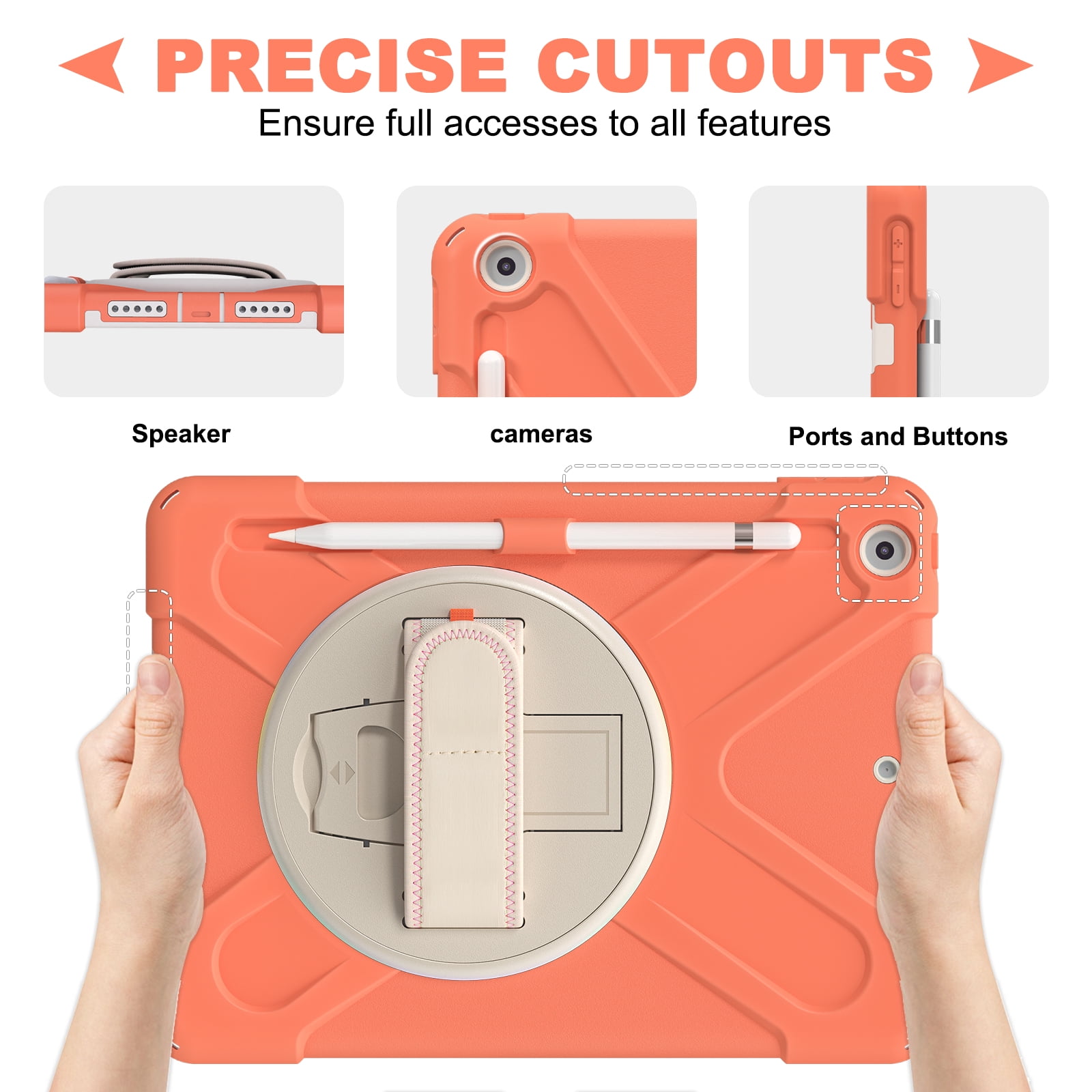 Allytech iPad 9.7 6th 5th Generation Case with Screen Protector, Heavy Duty Protection Rugged Kids Friendly Shockproof Kickstand Pencil Holder Case Cover for Apple iPad 9.7" 2018/2017,Orange