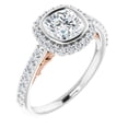thumbnail image 2 of Two Tone Metal Ring, Bezel Set Cushion Cut Diamond Engagement Ring, Square Halo Diamond Ring, Surprise Diamond Ring, Solitaire With Accents Ring, 14K White Gold Plated, 2.4 Ct Simulated Diamond, 2 of 5