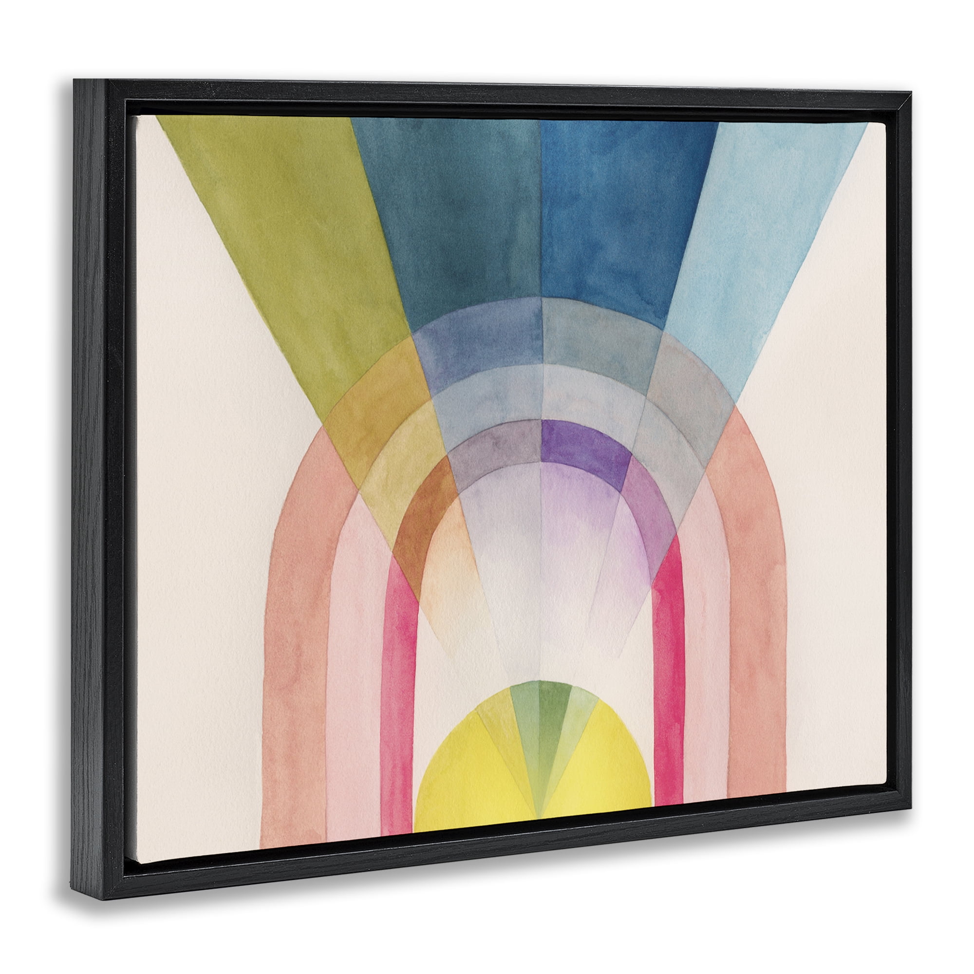 Stupell Industries Sun Rays & Rainbow Abstract Painting Black Floater Framed Canvas Art Print Wall Art, 21 x 17
