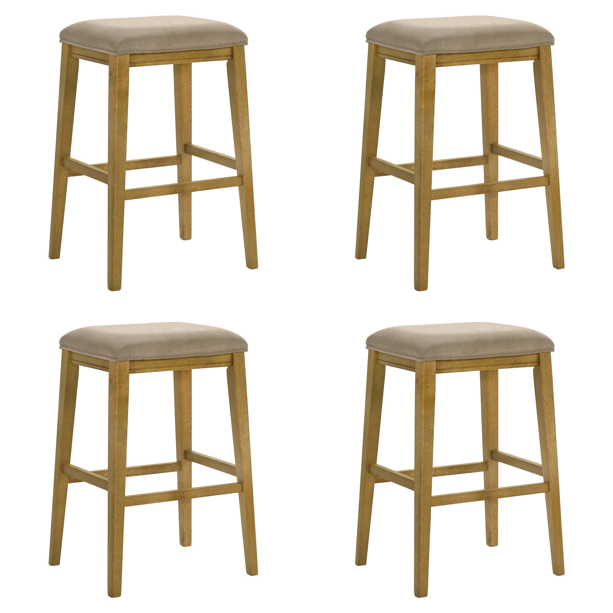 Jane Contemporary Transitional Wood Bar Height Kitchen Bar Stool in Amber Glow Finish with Taupe Fabric Upholstered Seat - Set of 4