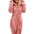 thumbnail image 3 of DYMADE Women Plus Size Plush Thickened Woolen Jumpsuit Fleece Terry Hooded Homewear Pajamas, 3 of 4