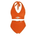 thumbnail image 6 of MIXUE Swim Suits for Women Solid Color High Waisted Sexy Push Up Vintage Two Piece Retro Ruched High Waist Bikini Sets for Women Set Swimwears Beachwear,Orange,M, 6 of 7
