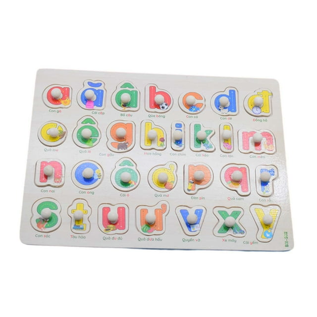 Vietnamese Letters Alphabet Puzzles Toys Board Wood Letter Blocks for Toddlers Lowercase Letter