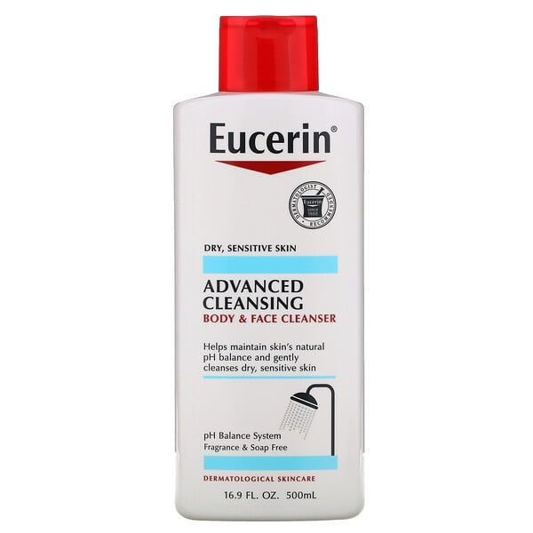 Eucerin, Advanced Cleansing, Body and Face Cleanser, Fragrance Free, 16