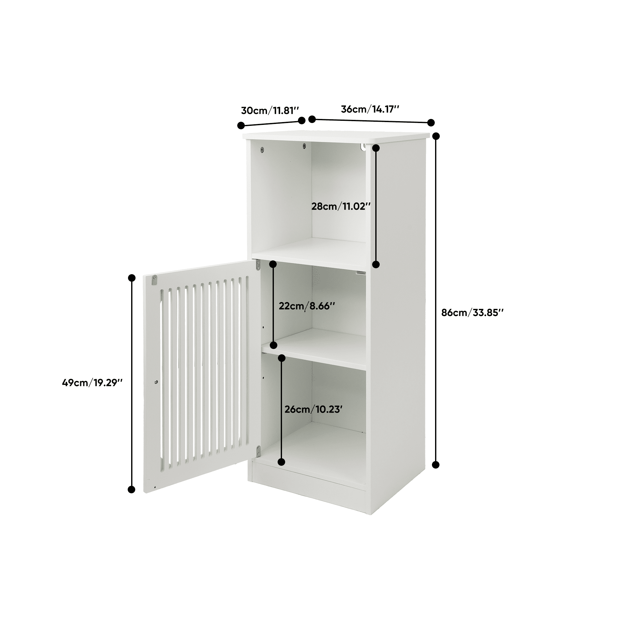 Leumius Bathroom Low Cabinet, Louvered Door Floor-Standing Bathroom Storage Cabinet, Multi-Layer Bathroom Storage Cabinet, White