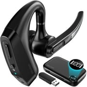 Delton Wireless Headset, Bluetooth Earpiece with Noise Canceling Microphone, Battery Display Charging Case USB Dongle for PC/Laptop/Mac/Phones, Compatible with MS Teams, Google Meet, and More - Black