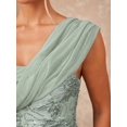 thumbnail image 3 of Womens Elegant Sage Green One-Shoulder Maxi Dress with Floral Sequin, 3 of 7