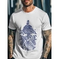 thumbnail image 3 of Men's T-Shirt ROCK ROLL Blue Retro Skull Guitar Rose Short Sleeve Casual Tee Classic Crew Neck T-Shirt for Men, White S, 3 of 7