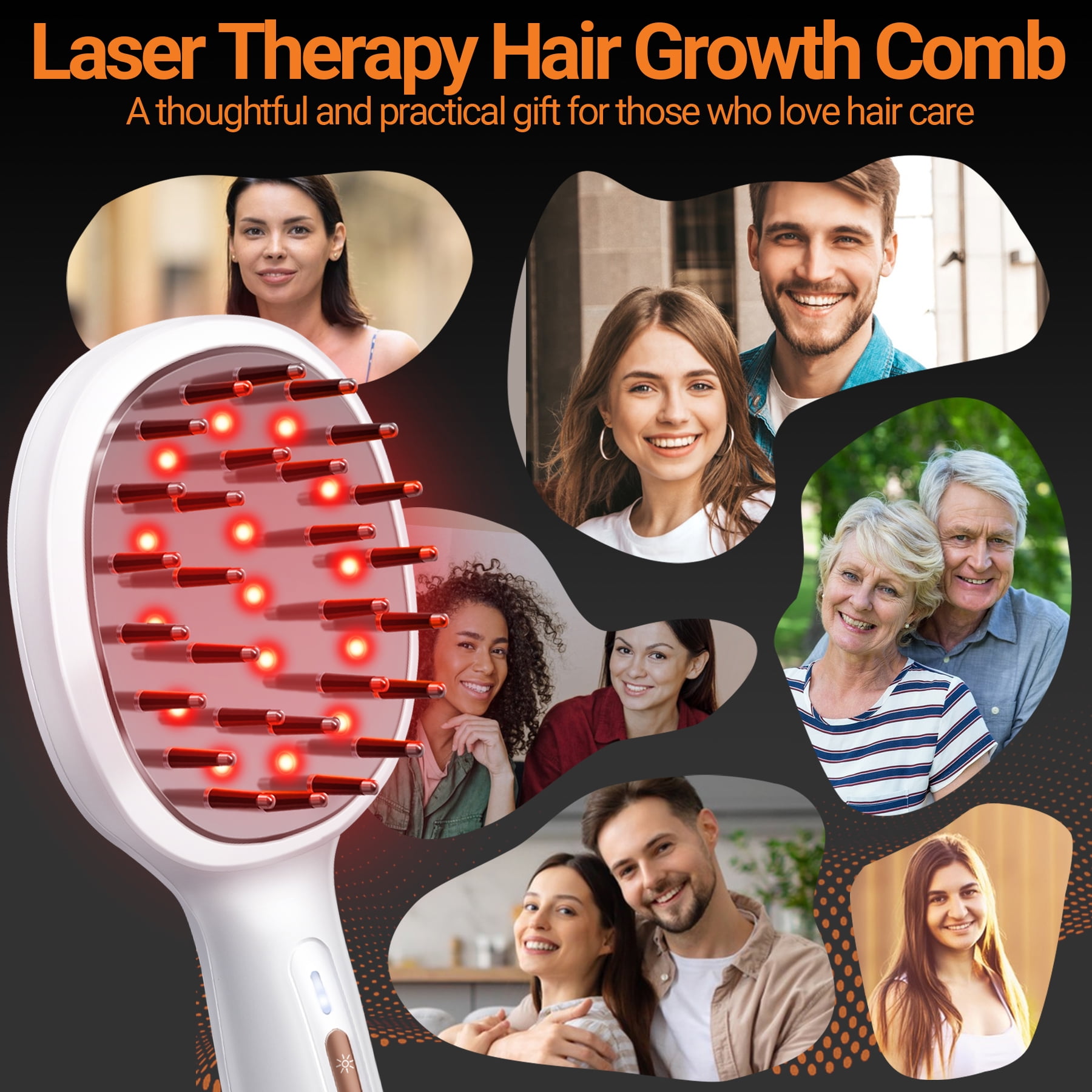 Laser Scalp Massager Comb - Scalp Massager with Red Light & Vibration - Red Light Therapy for Hair Loss Women & Men - IPX6 Waterproof - White