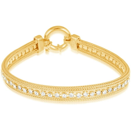 Women's Sterling Silver Gold-Plated Mesh Bracelet with Center Cubic Zirconia, 7.5