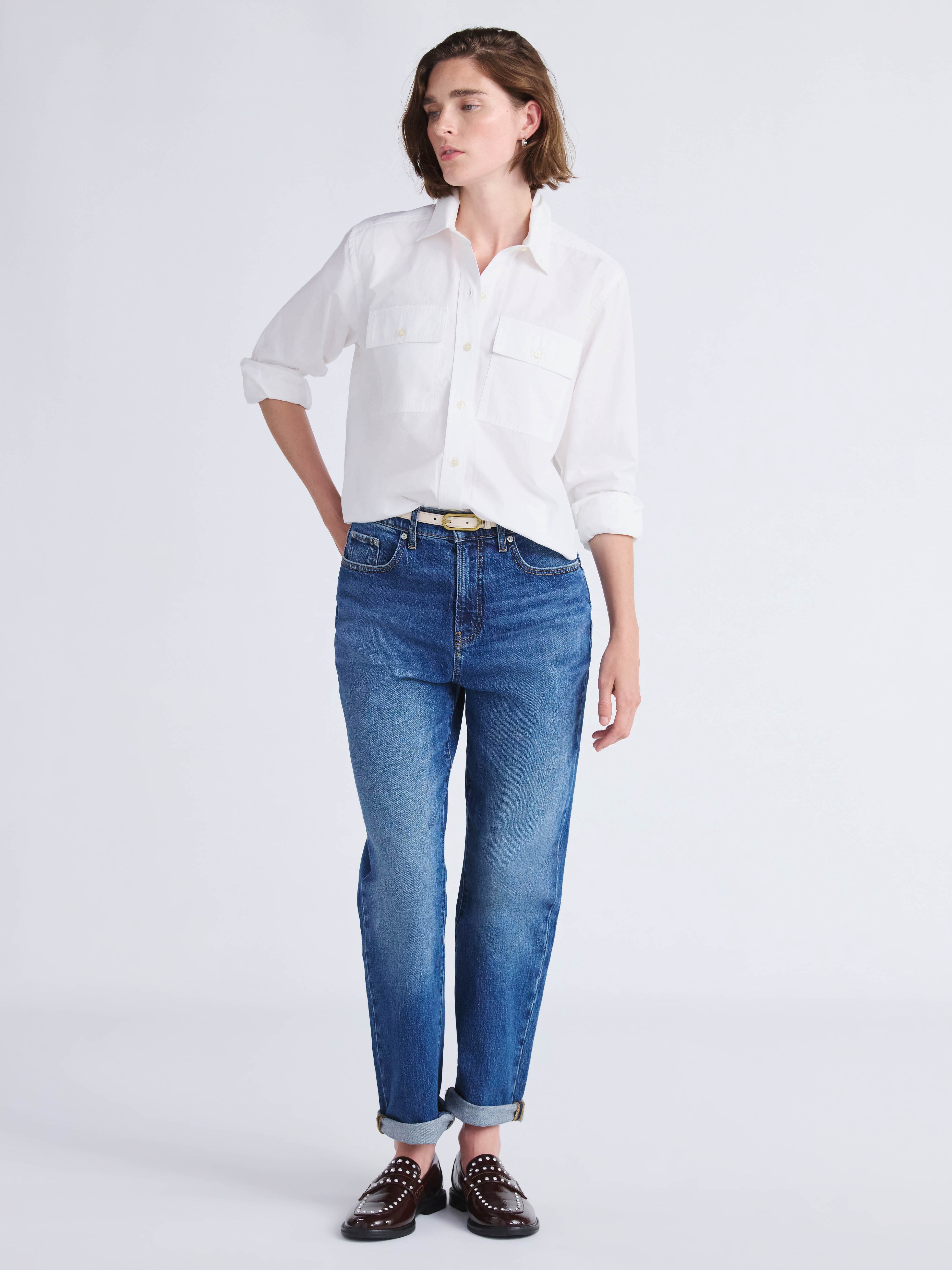 Free Assembly Women's Cropped Cotton Utility Shirt with Long Sleeves, Sizes XS-XXL