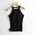 thumbnail image 5 of Holzkary Women Ribbed Tank Tops Built In Bra Halter Tank Top Sleeveless Undershirt Tank Running Yoga Tank Tops Women's Solid Color with Bra Bra One Vest Camisole Top Black M, 5 of 7