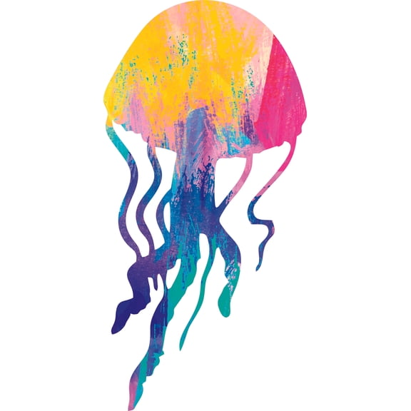 Jellyfish Decor Watercolor Design Vinyl Wall Art Decal - 20" x 33" Removable Children's Bedroom Home Multicolored Marine Sea Animal Tentacles Adhesive Living Room Nursery Sticker Decoration