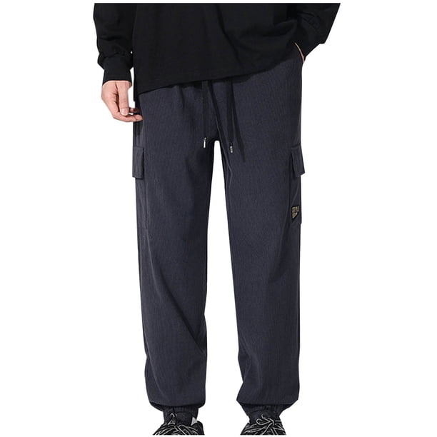 Pantalones largos para hombre, con cordón, bolsillos grandes, color liso, con movimiento, pantalones casuales altos, pantalones deportivos fáciles de atar en los pies, pantalones de poliéster para hom