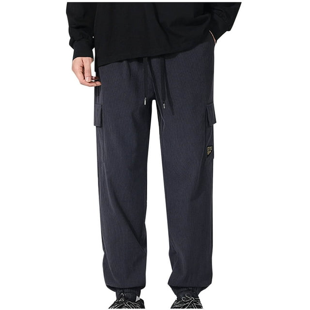 AherBiu Mens Corduroy Pants Drawstring Elastic Waisted Plus Size Joggers With Multi Pockets Fall Winter Casual Loose Cargo Trousers