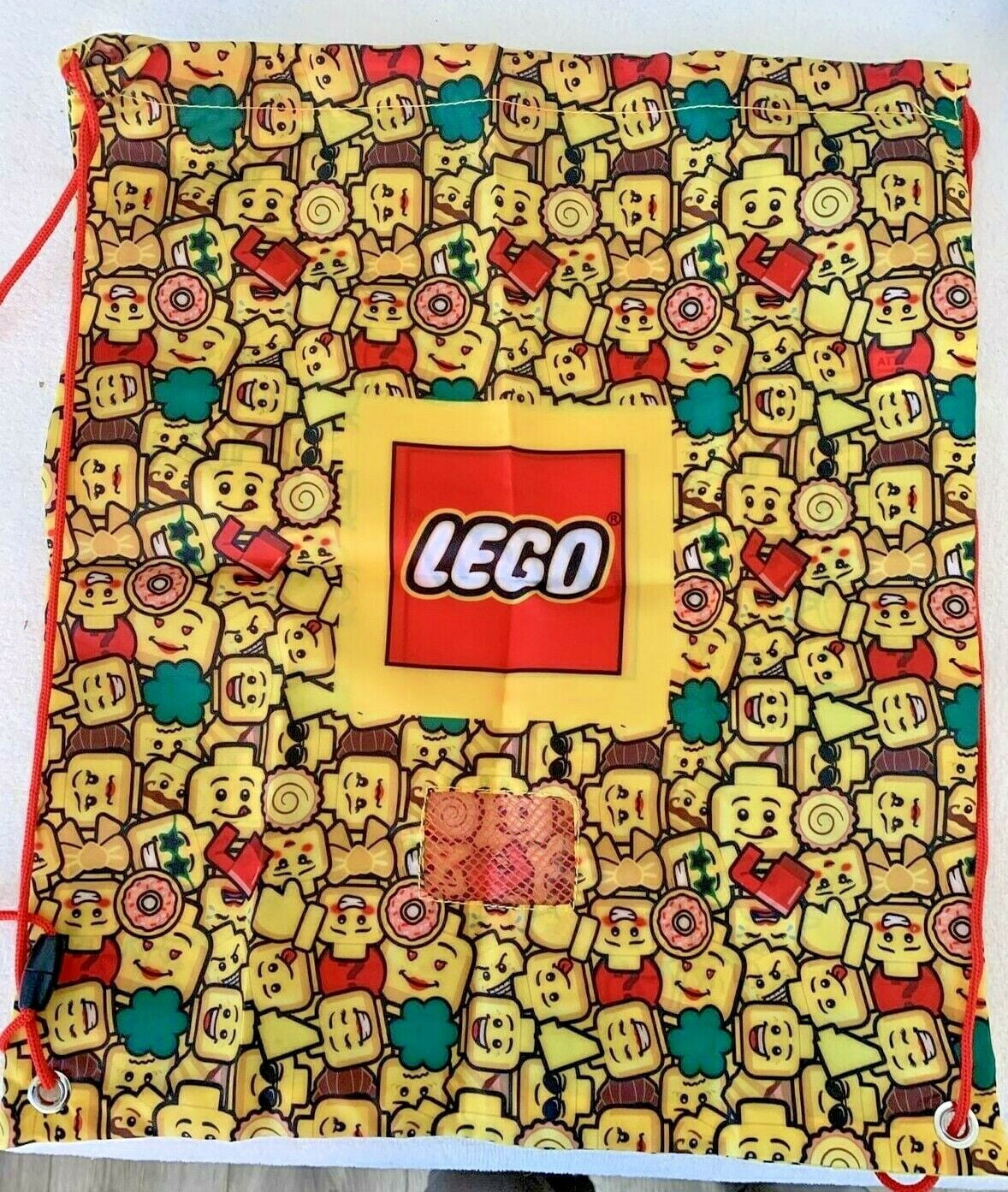 LEGO Drawstring Storage Bag (Logo in Center with Lego Faces on Bag