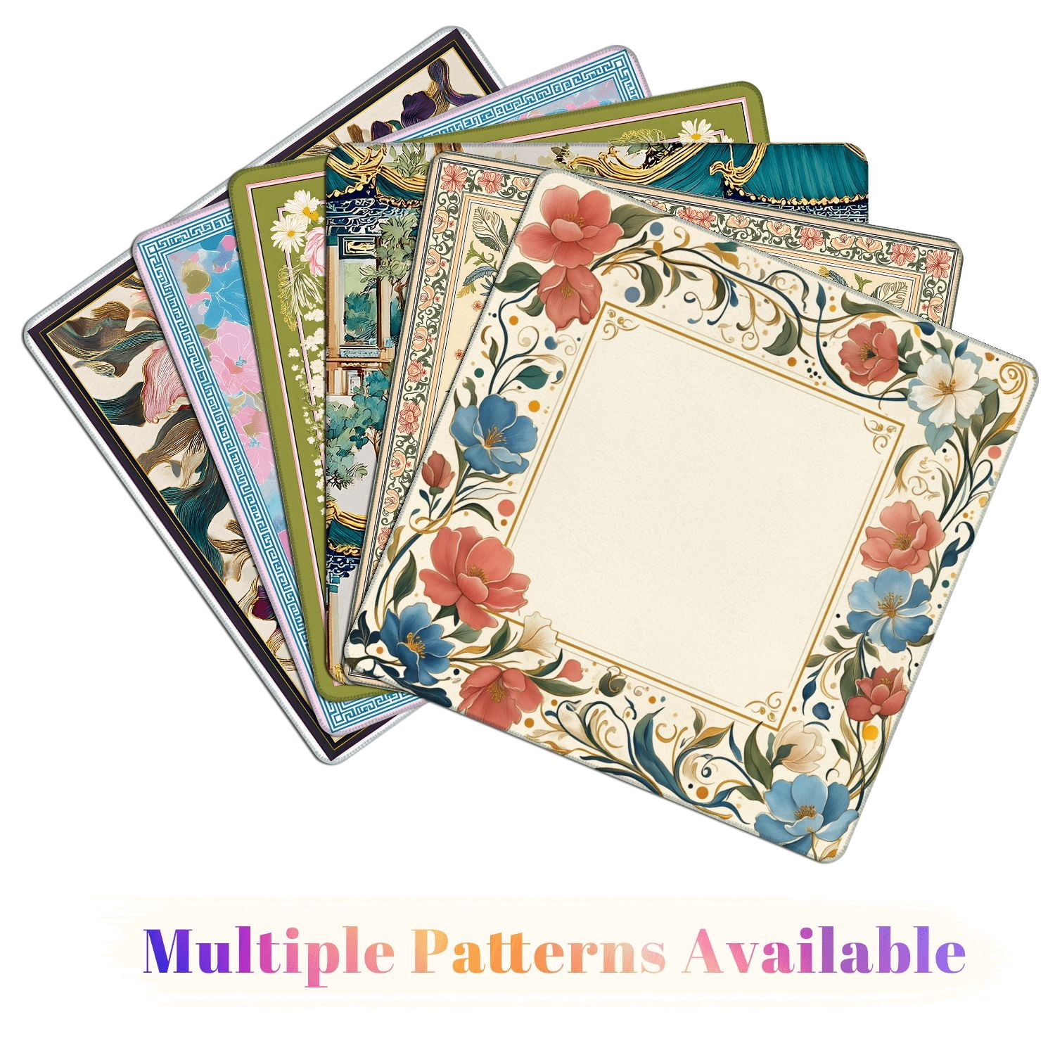 Mahjong Mat 31.5" x 31.5" Floral Ornamental Frame Red Blue White Flowers Elegant Vintage Style Non-Slip Noise Reduction American Mahjong Tiles Table Cover for Dominoes Poker Card Board Games Gift