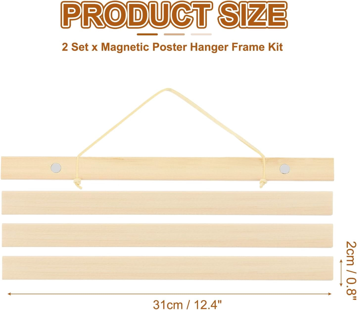 FRKSMD-2 Set Magnetic Poster Hanger Frame 12 Inch Wooden Magnet Picture Hangers Frames Wide Hanging Kit for Photos, Pictures, Artwork, Maps, Wood Color