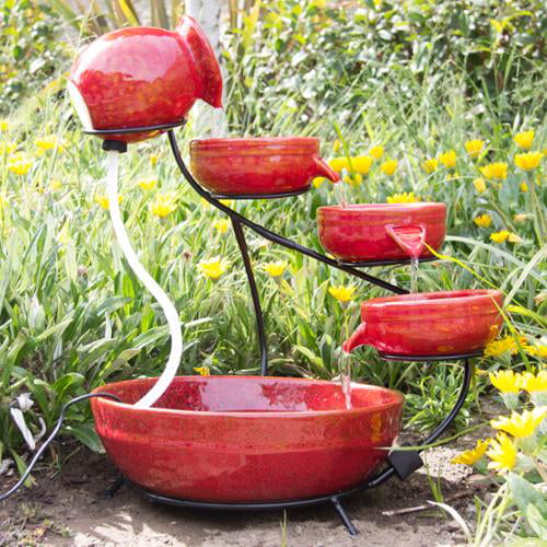 Best Choice Products Ceramic Solar Water Fountain Garden Zen Free Standing Weather Proof Red