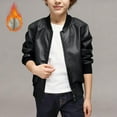 thumbnail image 3 of Bixock Fall/Winter Toddler Boys and Girls Fleece Leather Jackets,Kids Windproof Waterproof Warm Jackets,Children's Jackets Unisex Leather Stand Collar Motorcycle Style Single Lining Outerwear Jackets, 3 of 4