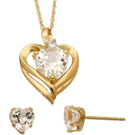 CZ and Created White Sapphire 14kt Gold over Sterling Silver Heart Pendant and Earrings Set
