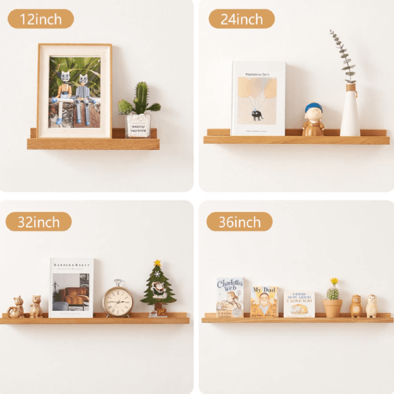 Floating Shelf, Natural Oak Wood, 36 Inch, Wall Storage, Display Picture Ledge, for Bedroom, Living Room, Bathroom, Office, Kitchen