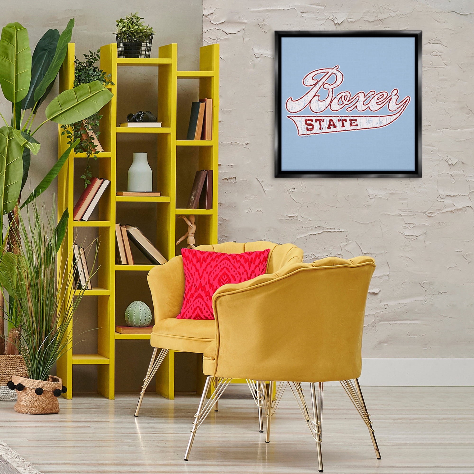 Stupell Industries Boxer State Varsity Style Novelty & Humor Painting Black Floater Framed Canvas Art Print Wall Art, 25 x 25