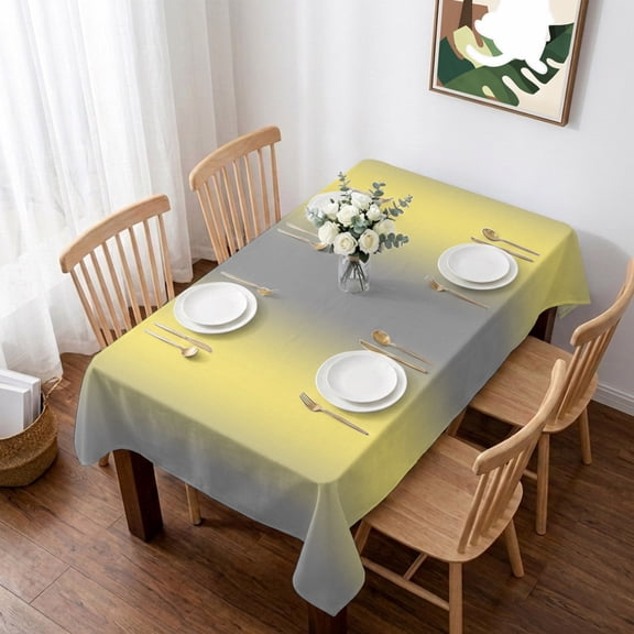 Yellow Grey Stripes Table Cloth Waterproof Tablecloths, Modern Minimalist Solid Gradient Tablecloth Dining Table Cover for Kitchen Party Tabletop Outdoor, Rectangle Tablecloth 60x84 Inch