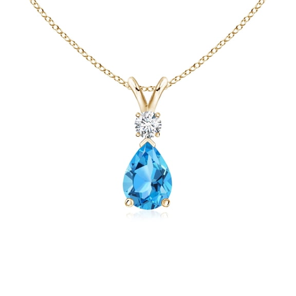 ANGARA Natural Swiss Blue Topaz Teardrop Pendant with Diamond in 14K Yellow Gold for Women (Size-7x5mm) | November Birthstone, Anniversary, Jewelry Gift for Women | Natural Swiss Blue Topaz Necklace