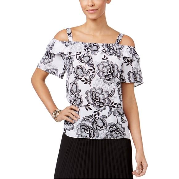 Thalia Sodi Womens Floral Knit Blouse, Black, X-Small