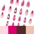thumbnail image 2 of Pink French Ombre 3D Floral Press on Nails, Medium Pointed Almond Glossy Finish with Raised Flower, Pearl and Gold Bead Accents, 24 Count, 2 of 7