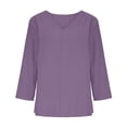 thumbnail image 7 of Craaazy Casual Tops for Women Cotton Regular Fit Solid Color V Neck 3/4 Sleeve Shirts, 7 of 7