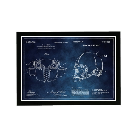 Wynwood Studio Sports and Teams Framed Wall Art Prints 'Football Helmet and Apparel Blue Chalkboard' Football - Blue, White, 19" x 13"