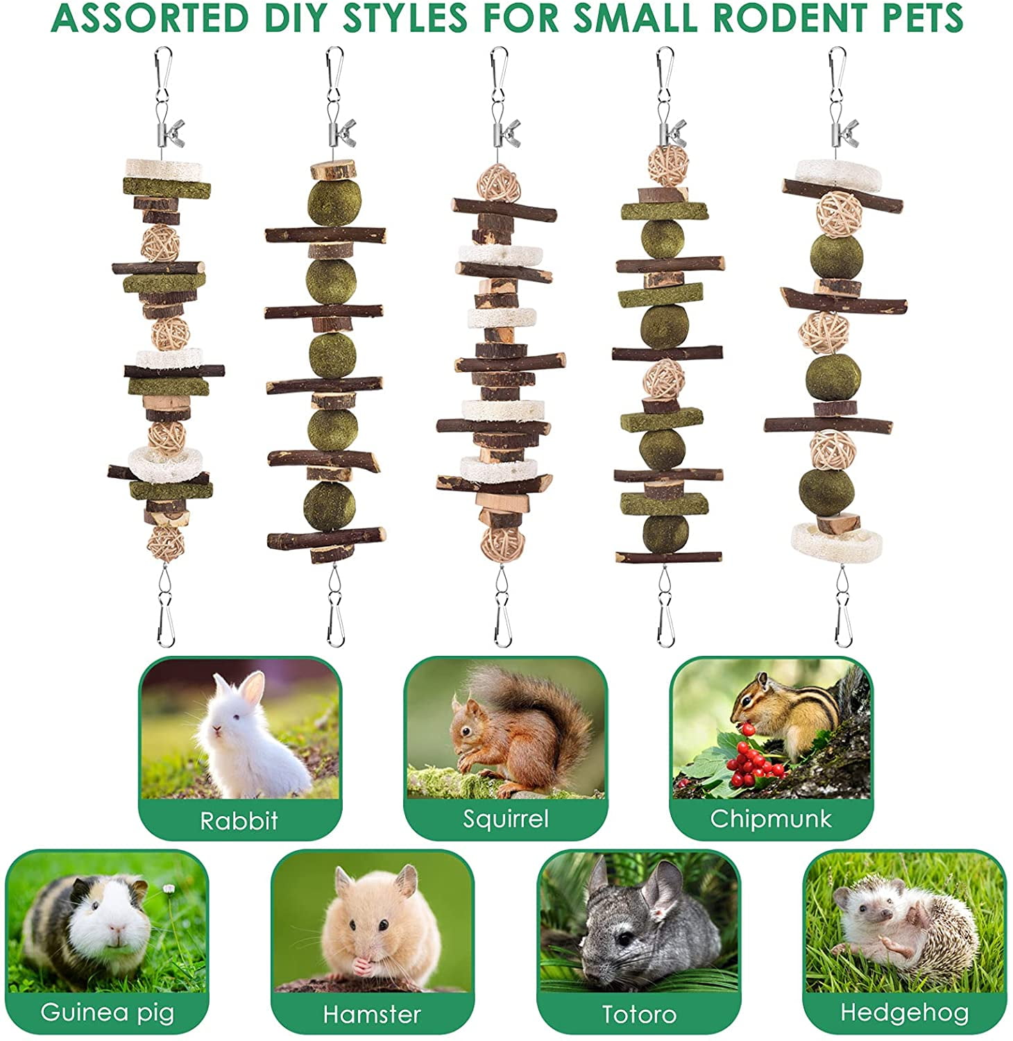 Rabbit Chew Toys, 74 PCS DIY Hamster Chew Kit Bunny Teeth Care Molar Toys Ideal for Rabbit, Guinea Pig, Chinchilla, Hamster, Squirrel, Gerbils Etc Small Rodent Pets' Teeth Grinding