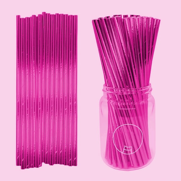 Cocktail Straws for Drinks, Disposable Straws, Drinking Straws, 10 in, Shiny Hot Pink, 100 Pc, Backyard Gatherings, Bakery Displays, Craft Project Supplies