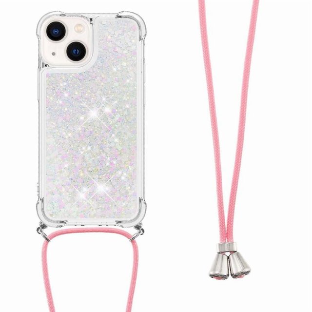Funda FOXDOCK para iPhone 14 Plus con Cuerda Ajustable, Brillo Líquido, Protección Antigolpes y Lente – Ideal para Regalo