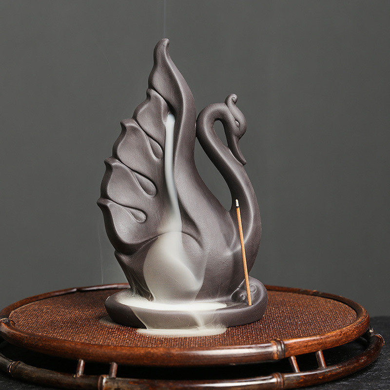 Backflow Incense Burner Creative Swan Incense Stick Holder Reverse Flow Censer Incense Waterfall Burner Ornament for Home Office Yoga Temple