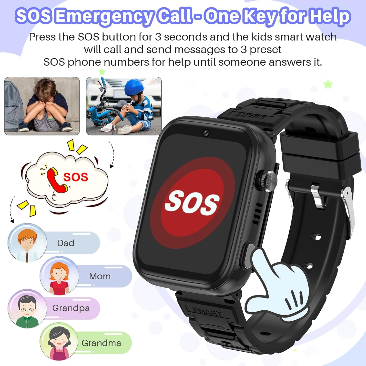 SHANNA 4G Kids Smartwatch (GPS) 1.83 inch Black Case with Sports Band