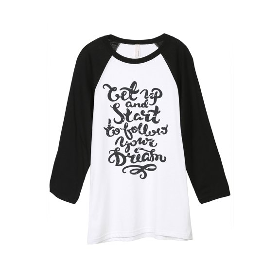 Thread Tank Follow Your Dream Unisex 3/4 Sleeves Baseball Raglan White Black Small