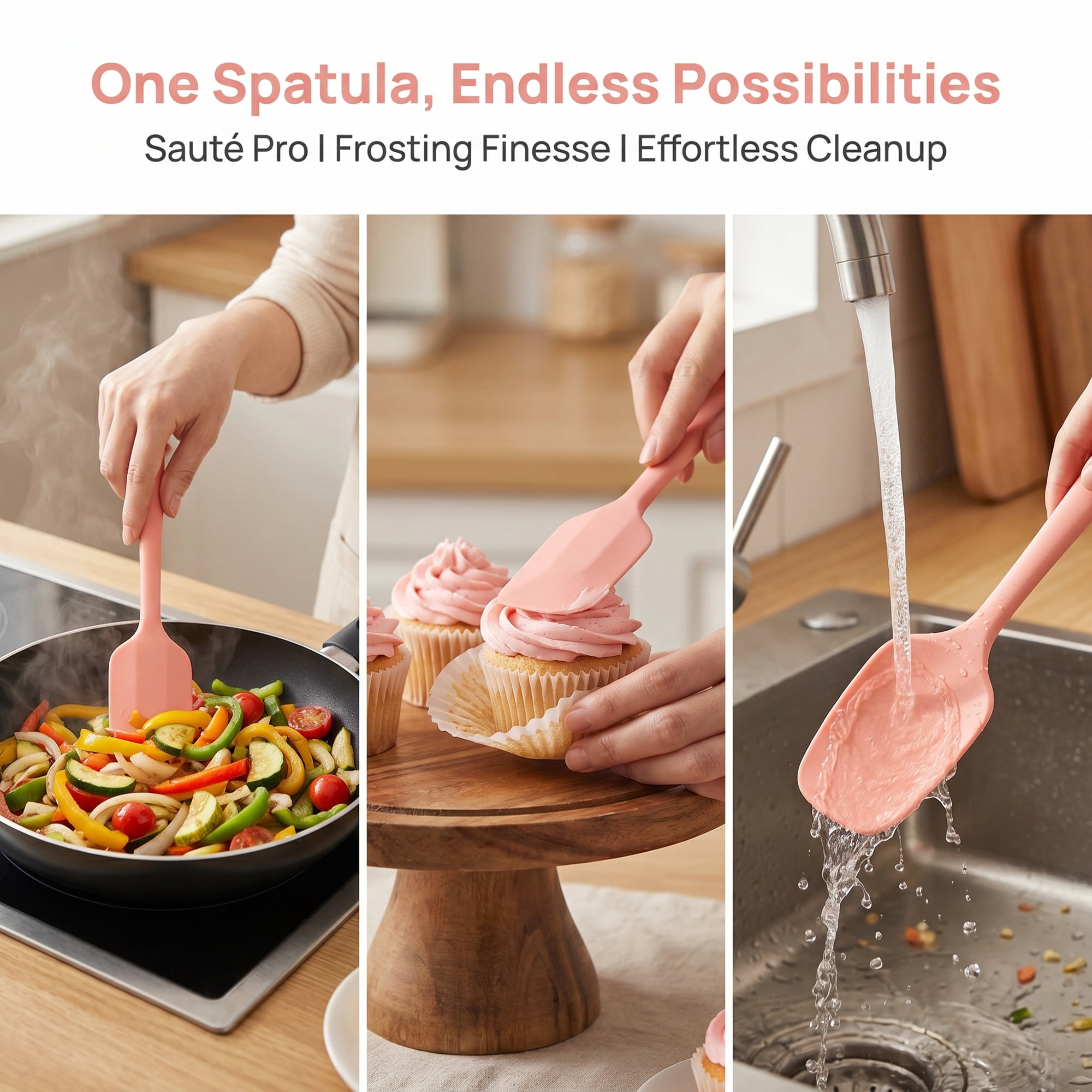 Unique Bargains 3-Piece Kitchen Silicone Spatula Set with Heat-Resistant Tools Pink 3PCS