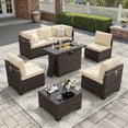 thumbnail image 2 of STARY 8 Pieces Outdoor Furniture Set with Fire Pit Table, Wicker Patio Sectional Sofas, All-Weather Outdoor Conversation Set for Garden, Cream, 2 of 9