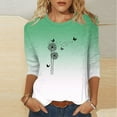 thumbnail image 2 of QATAINLAV Shirts for Women 2025 Summer Fashion Dandelion Print Tees Shirts Casual Loose Crew Neck 3/4 Sleeve Cotton Blouse Workout Tops Green M, 2 of 6