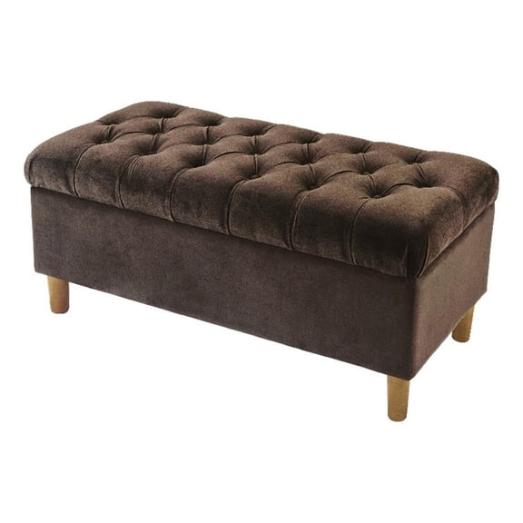 Sol Storage Bench Ottoman, Chocolate Brown Velvet, Wood, 40 Inch