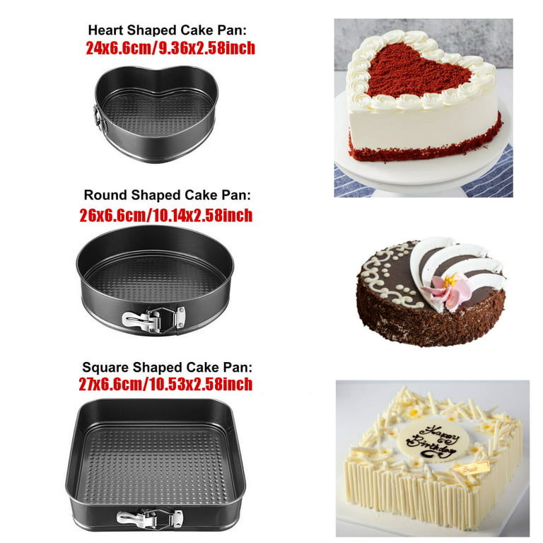 3PCS Set Heart Squre Round Shape Spring Form Cake Pan Set, Stainless Steel  Non Stick Coating Cheesecake Pan Tool Bakeware 9/10/11 inch for Home  Kitchen Baking Gift 