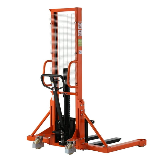 Tory Carrier 1100lb Load Cap. Manual Straddle Stacker W/ Adjustable Forks Walkie Forklifts 63" Lift