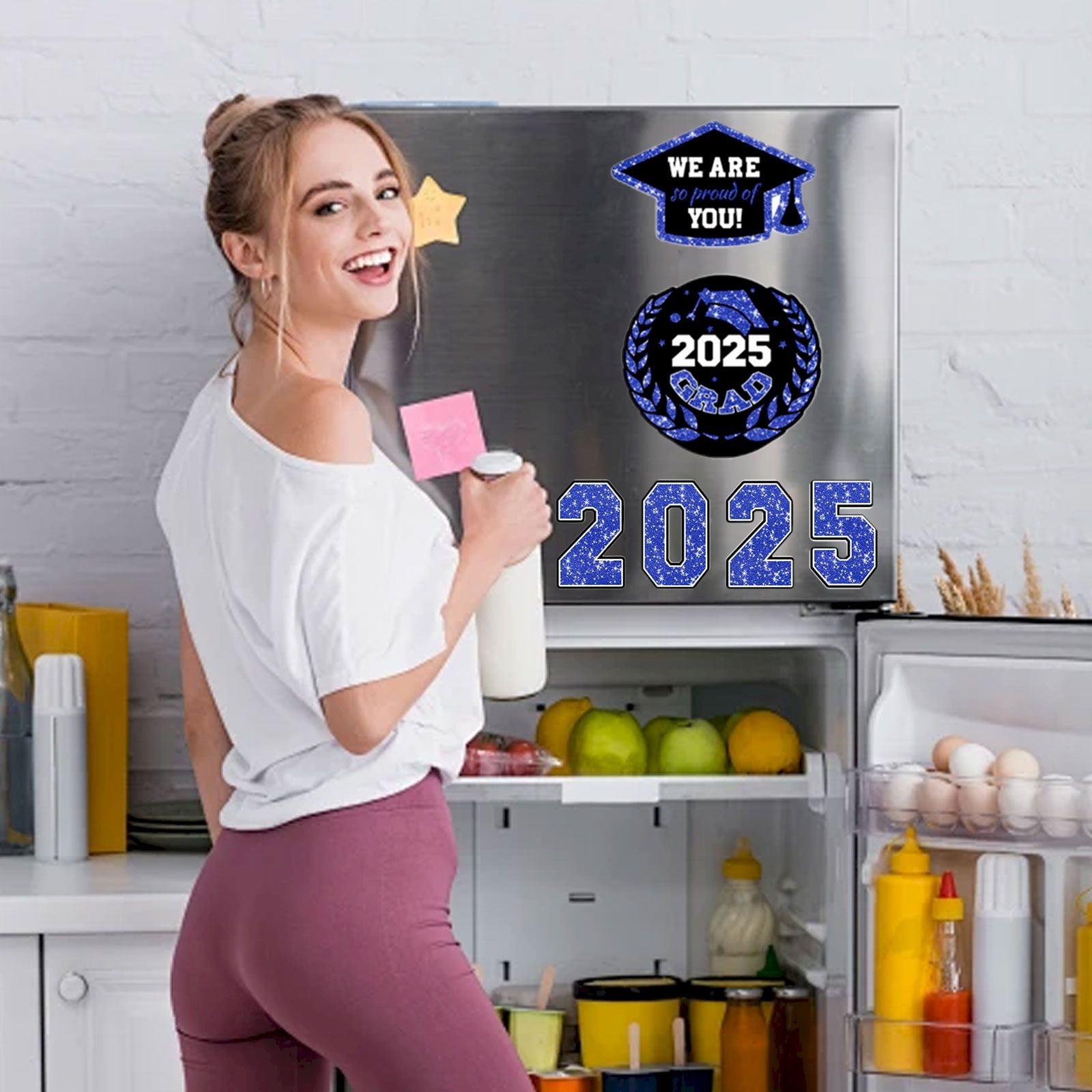 PPKVUFD 25Pcs 2025 Graduation Car Magnet Decoration, Class of 2025 Graduation Car Magnet Decal for Refrigerator Garage Door Parade Decor Graduation Party Supplies, Blue